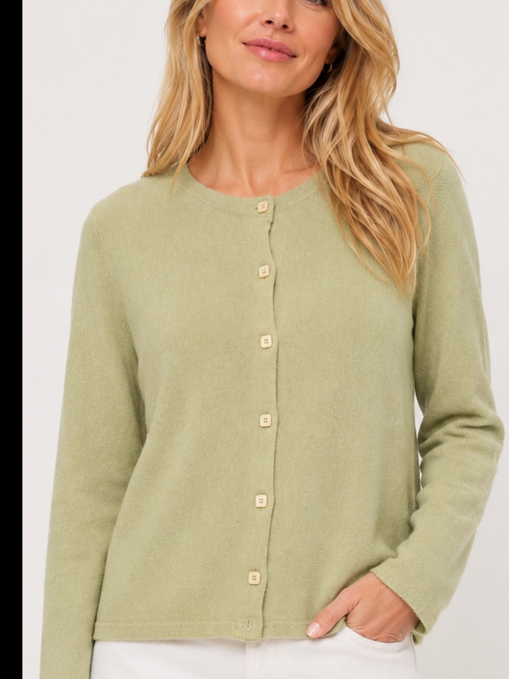 Studio 121 100% Cashmere Cardigan Women’s L Taupe Sweater Sage Green color